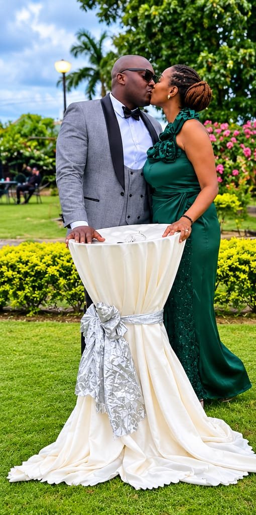 Bernardo e Cleide num beijo no jardim